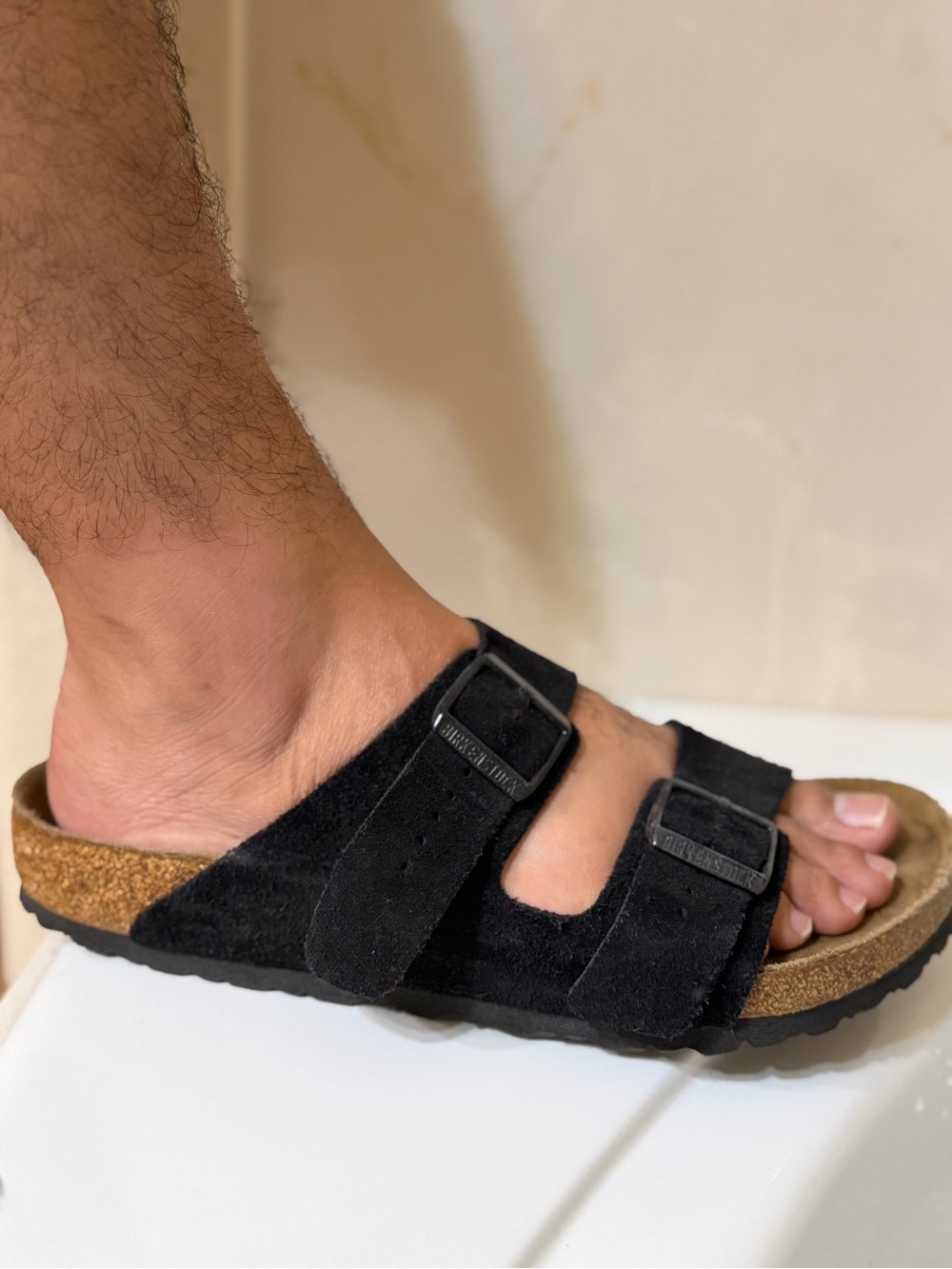 Birkenstock Men's Black Suede Two-Strap Slide Sandals size 10